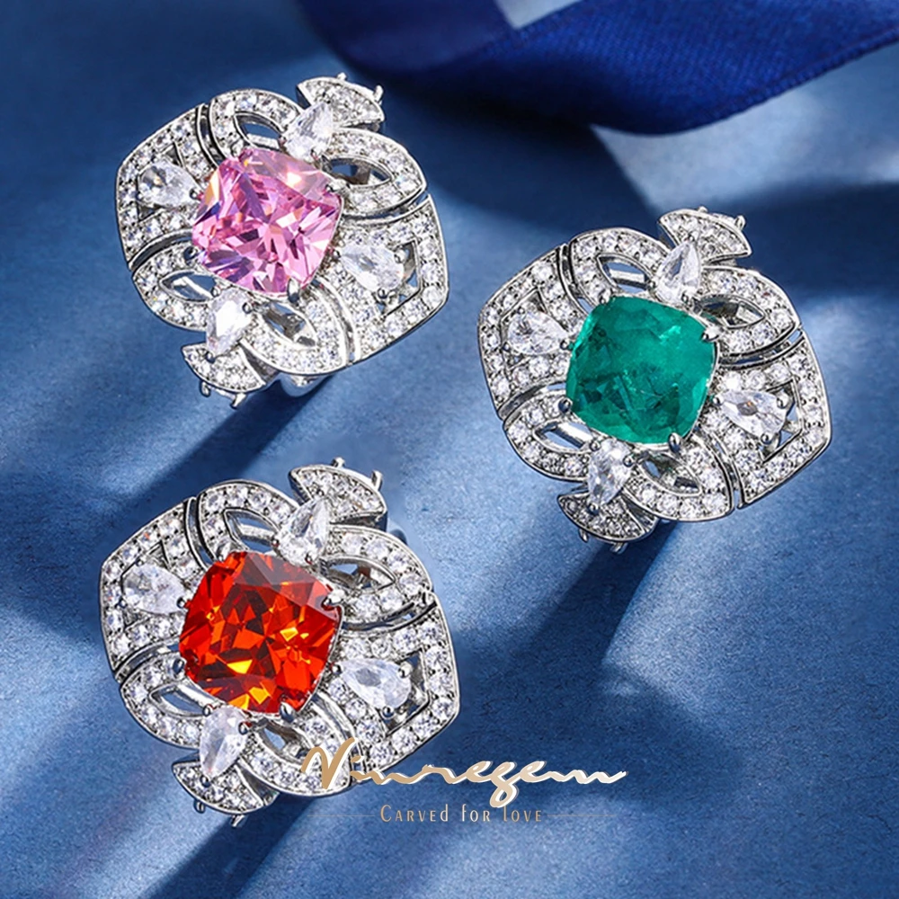 

Vinregem 10*10 MM Lab Created Emerald Sapphire Gemstone Vintage Adjustable Ring for Women Jewelry Gifts Anniversary Wholesale