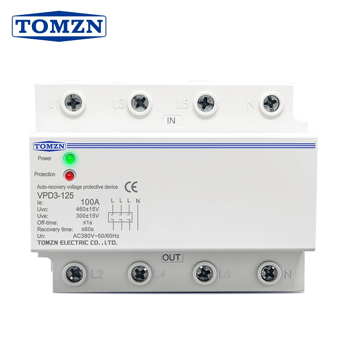 TOMZN VPD3-125 100A трехфазное реле защиты от перенапряжения и пониженного напряжения