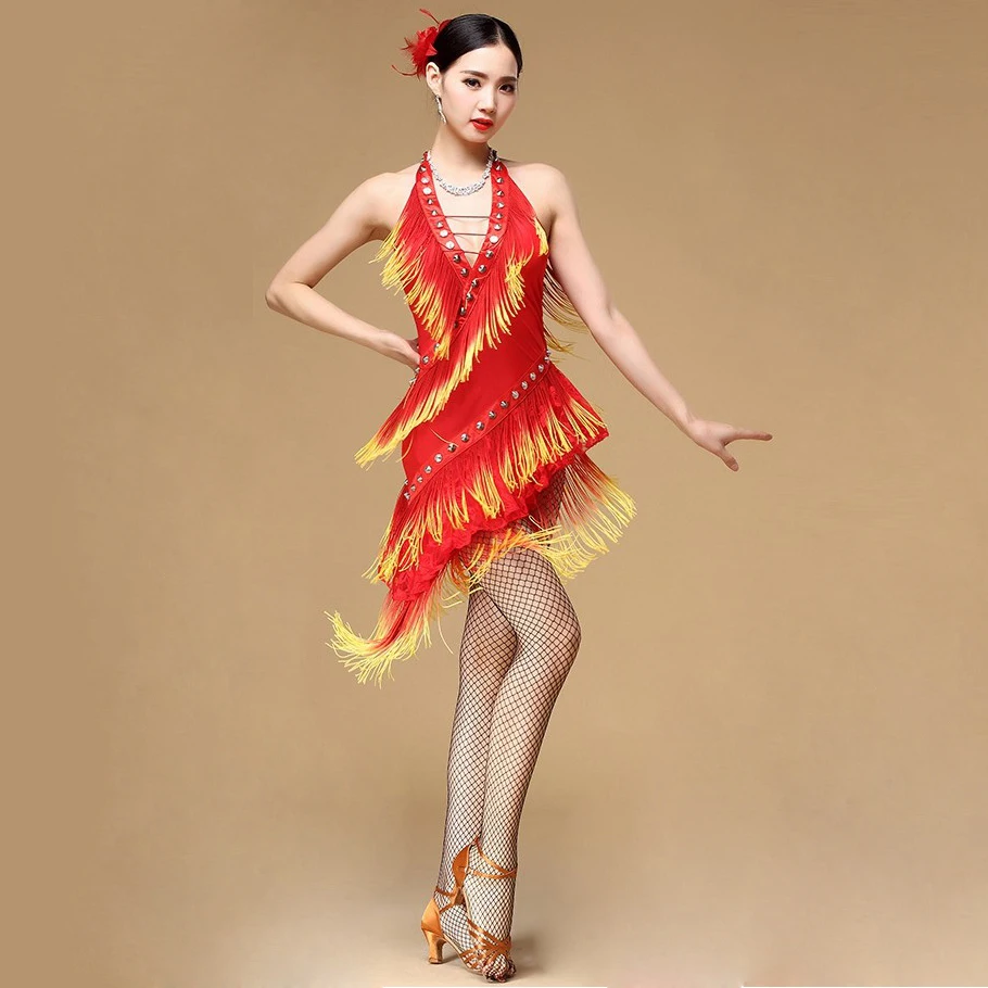 

Latin Dance Dress Girls Kids adult Modern Ballroom tassel Fringe Salsa Tango tassels samba carnival costume compitition outfit