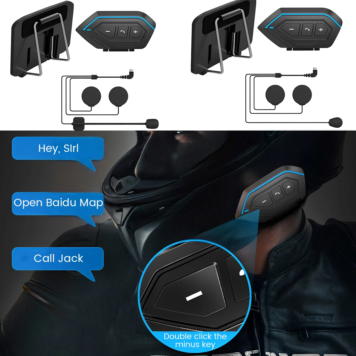 

Bluetooth 5,0 гарнитура для мотоциклетного шлема, беспроводной шлем, Интерком, система связи для 2 водителей, шумоподавление, голосовое управлени...