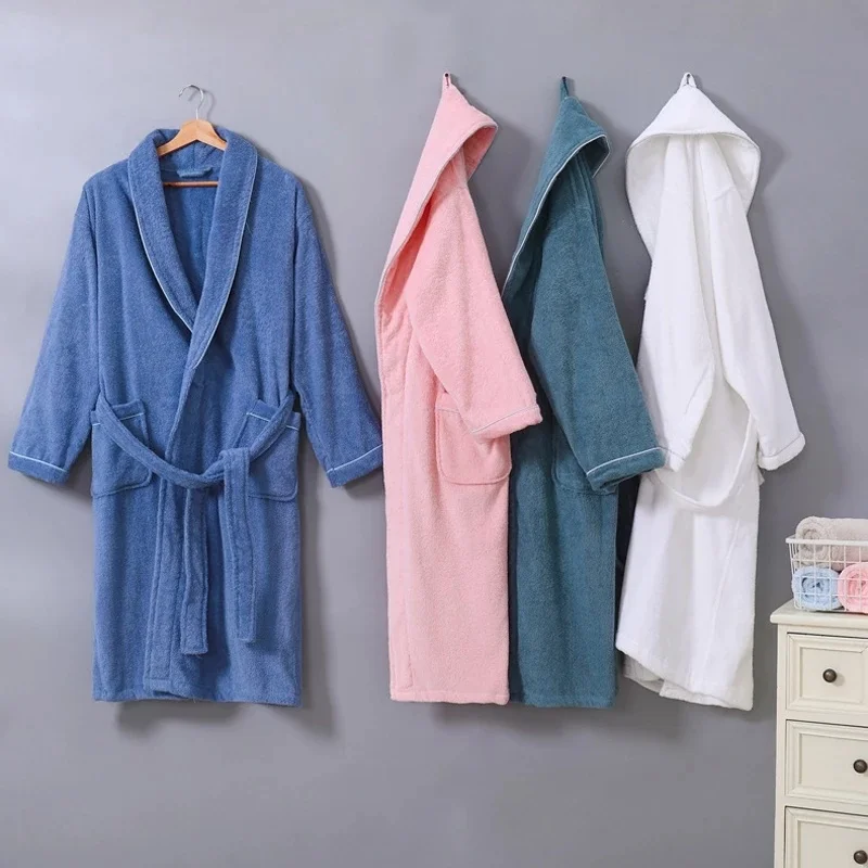 

New 100% Cotton Bathrobe Women Hotel Robes Toweling Terry Fleece Robe Lovers Robe Bathrobe Soft Sleeprobe Female Casual Homewear