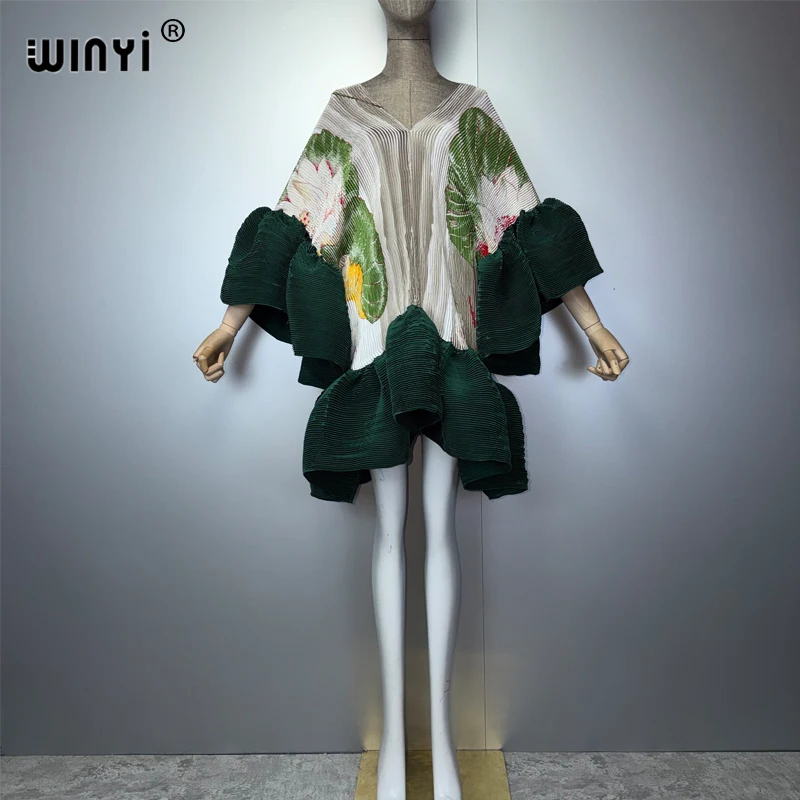 Фото Элегантное плиссированное короткое платье WINYI для женщин, пляжная накидка, кафтан, абайя, мусульманская мода, роскошная вечерняя одежда для Дубая №2
