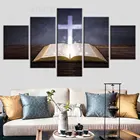 5 панелей, современный Бог, Иисус крест и Библия, холст, печать, живопись, настенное искусство, Модульная картина, семейный плакат
