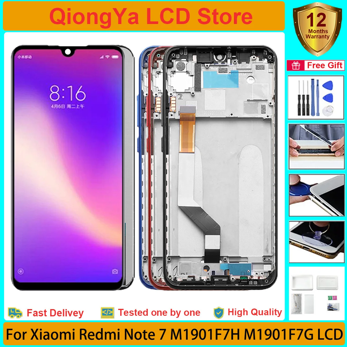 

New Original 6.3"Display For Xiaomi Redmi Note 7 M1901F7H M1901F7G / Note 7 Pro M1901F7S LCD and Touch Screen Digitizer Assembly