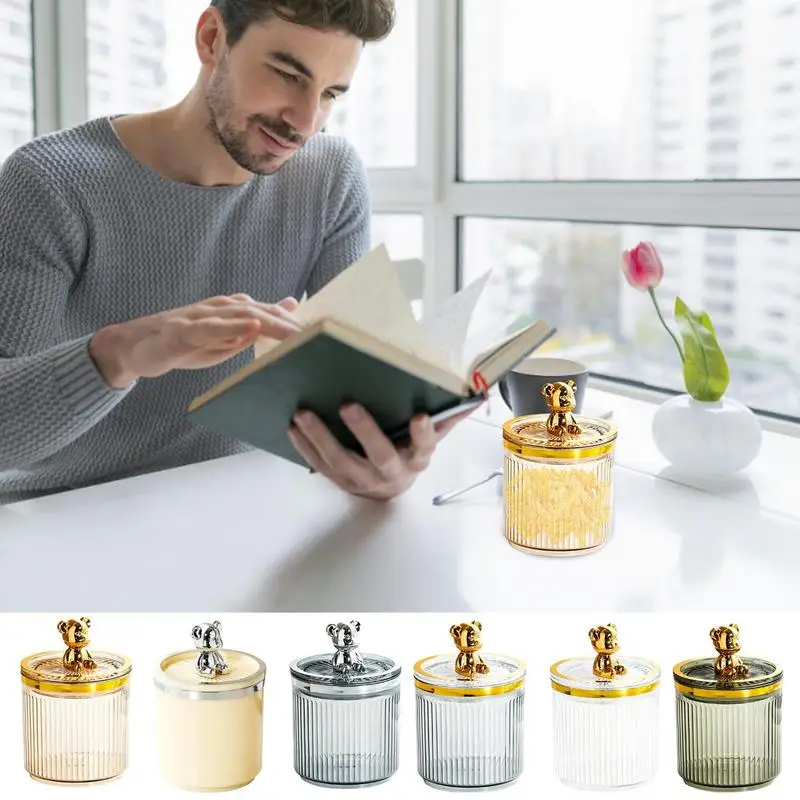 

Qtip Holder Transparent Qtip Container Bear Organizer For For Cotton Swabs Rod Makeup Cotton Pad Organizer Dressing Table Holder