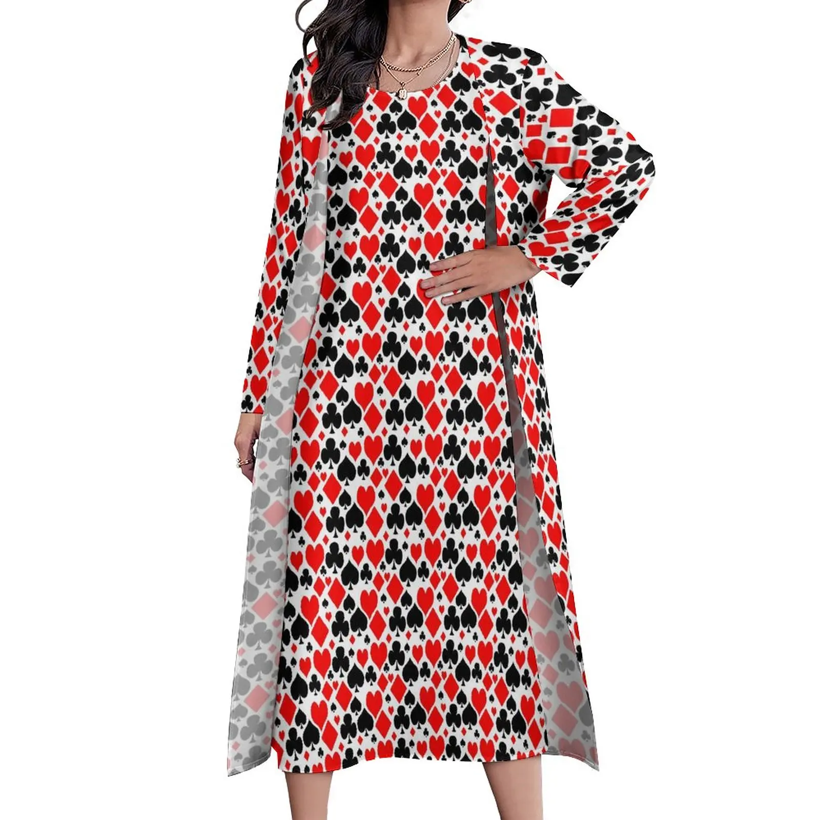 

Playing Cards Print Dress Clubs and Spades Cute Maxi Dress Aesthetic Casual Long Dresses Female Two-Piece Oversized Vestido