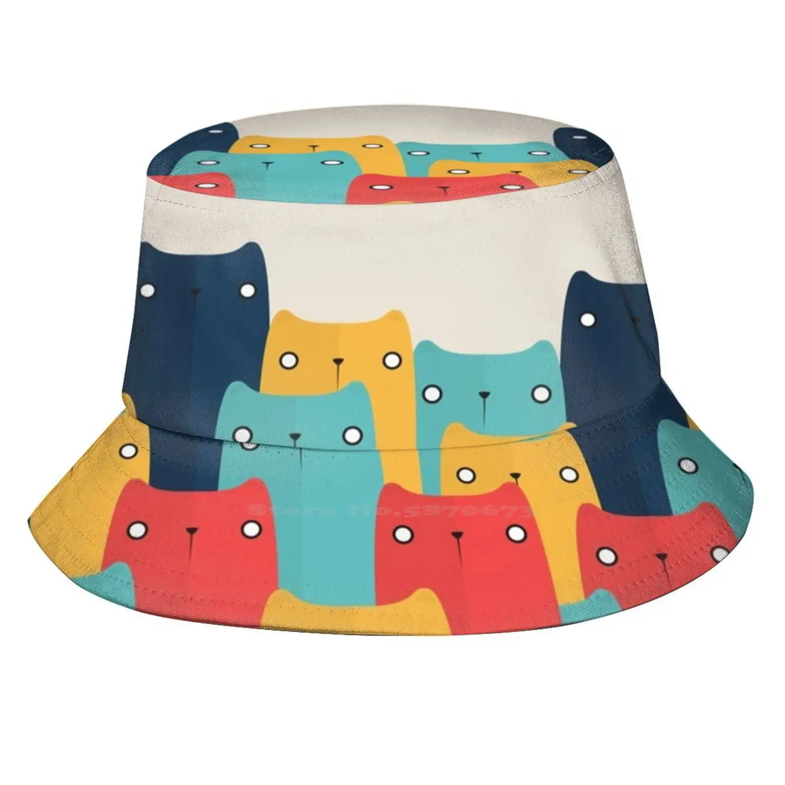 

Cats Bucket Hat Beach Tourism Hats Breathable Sun Cap Cats Kids Colors
