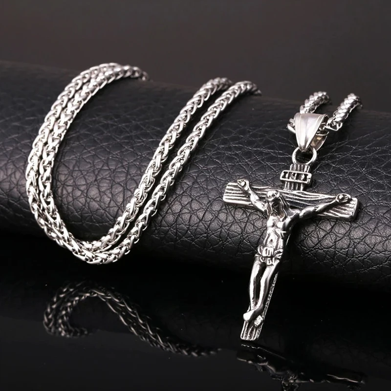 

Necklace for Men Christian Amulet Religious Cross Necklace Crucifix Pendant Handsome Men Stainless Steel Chain Jewelry Gift