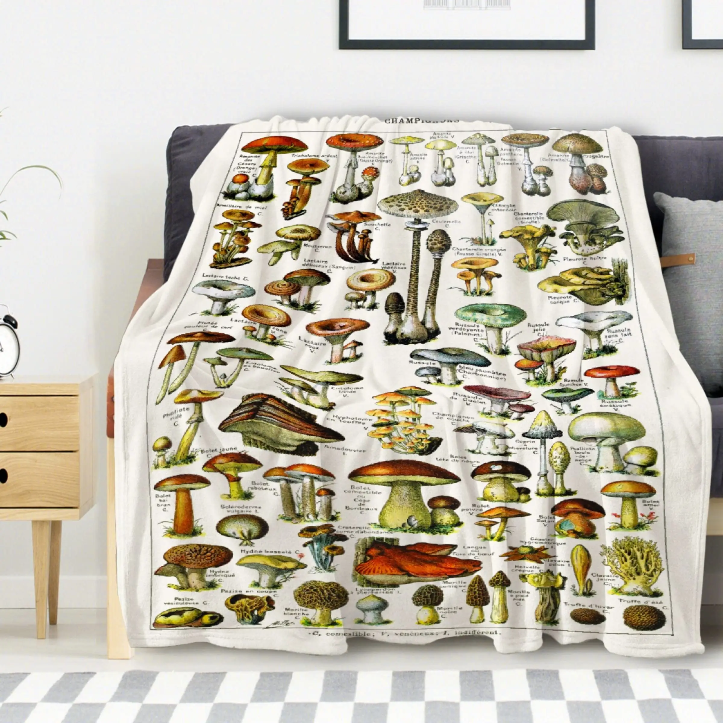 

Винтажное одеяло с растениями, плюшевые мягкие фланелевые одеяла в стиле ретро, с рисунком растений, грибов, иллюстраций