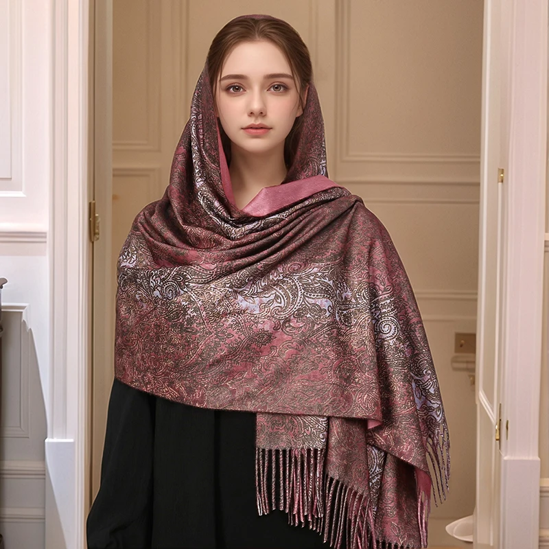 Богемный шарф-хиджаб из пашмины длинный мусульманский кашемировый платок
