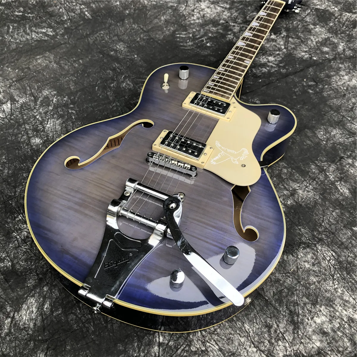 

2021 New Blue Flame Maple Wood G5 Jazz Guitar with F Holes,Bigsby Bridge, Electric Guitar