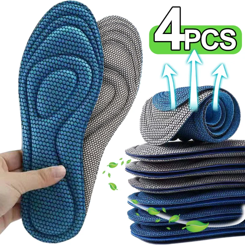 4Pcs Memory Foam Insoles Antibacterial Deodorization Sweat Absorption Insert Sport Shoes Running Pads Breathable Insole Footcare