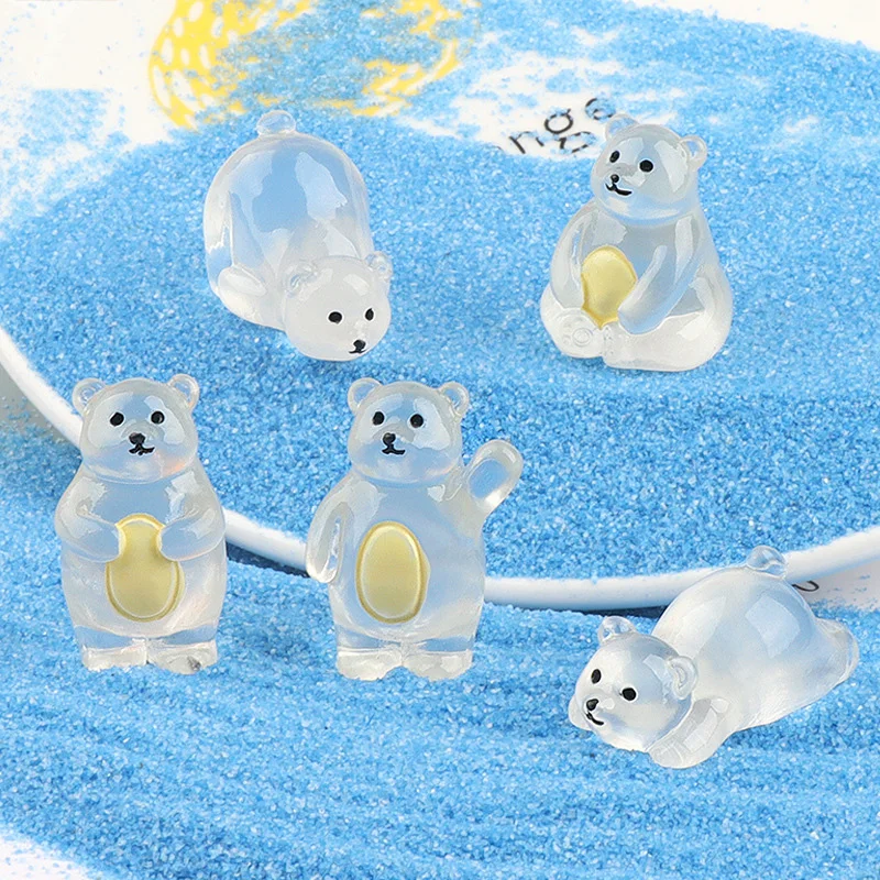 5 шт. серебристые миниатюрные фигурки белого медведя из смолы светящиеся белые