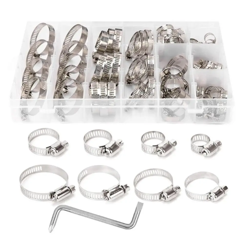 

81Pcs 304 Stainless Steel Worm Gear Duct Clamp Fuel Line Clamp Pipe Assortment Kit Mechanical Application