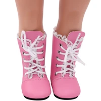18 inch american doll shoes pink lace up boots pu newborn shoe girls baby toys fit 43 cm boy dolls s127