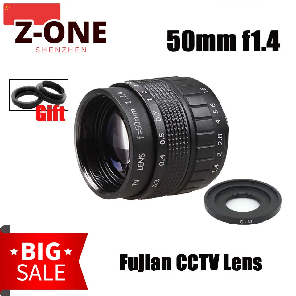 

Fujian 50mm CCTV Camera Micro Lens TV Movie Fixed Focus F1.4 C-N1 Mount for Nikon 1 J5 S2 J4 V3 AW1 S1 J3 V2 J2 J1 V1 Mirrorless