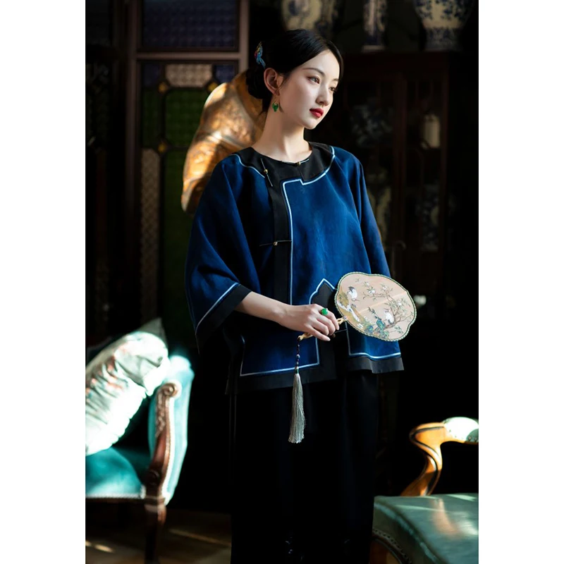 

Chinese Traditional Simulation Silk Shangyun Yarn Turtle Crack Long Sleeve Tang Tang Suit Shirt Women Modern Tea Clothes Jacket