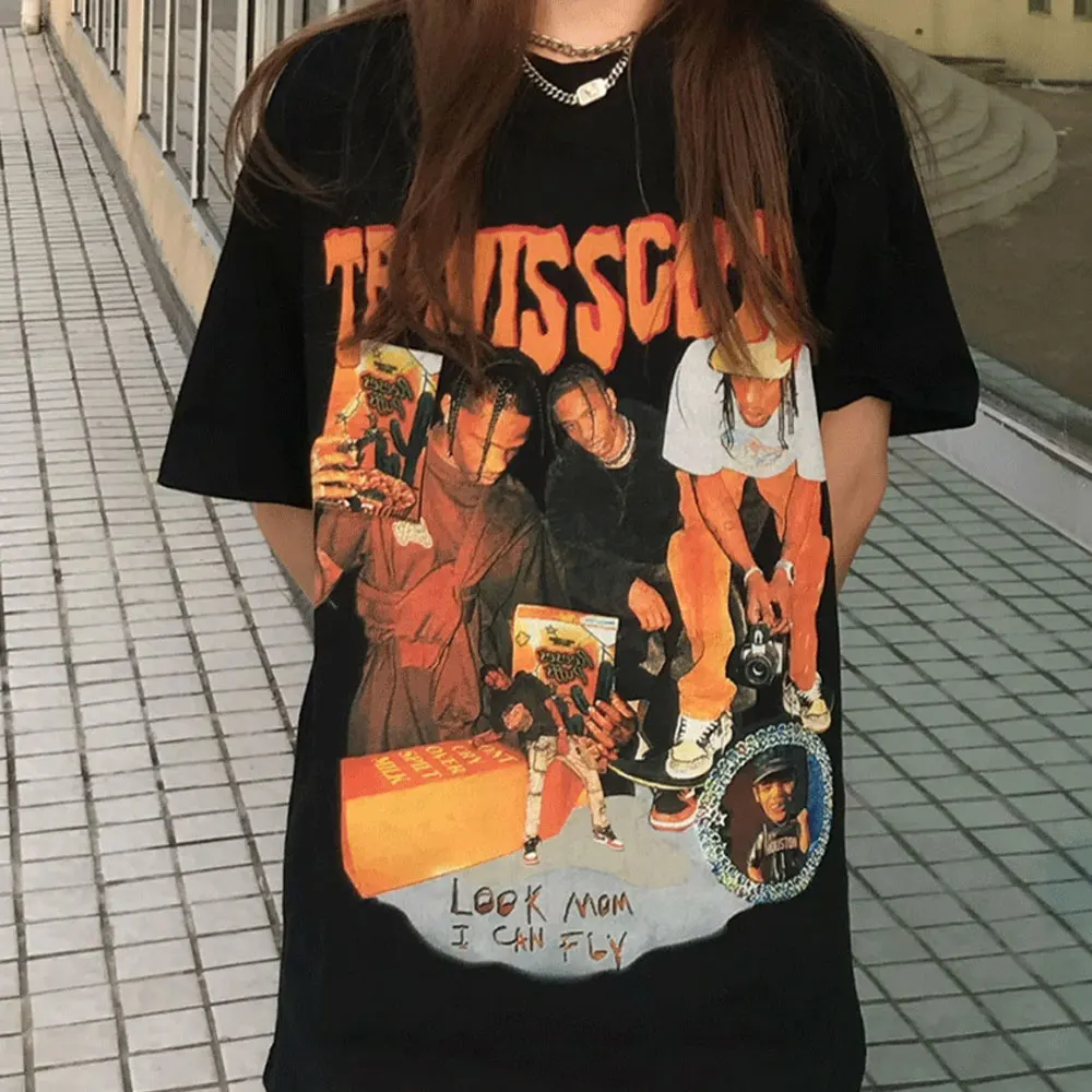 

Travis Scott Hip Hop T Shirt Women Men Summer Fashion Streetwear Tops Astroworld Tour Loose Catus Jack Tees Oversized T Shirt