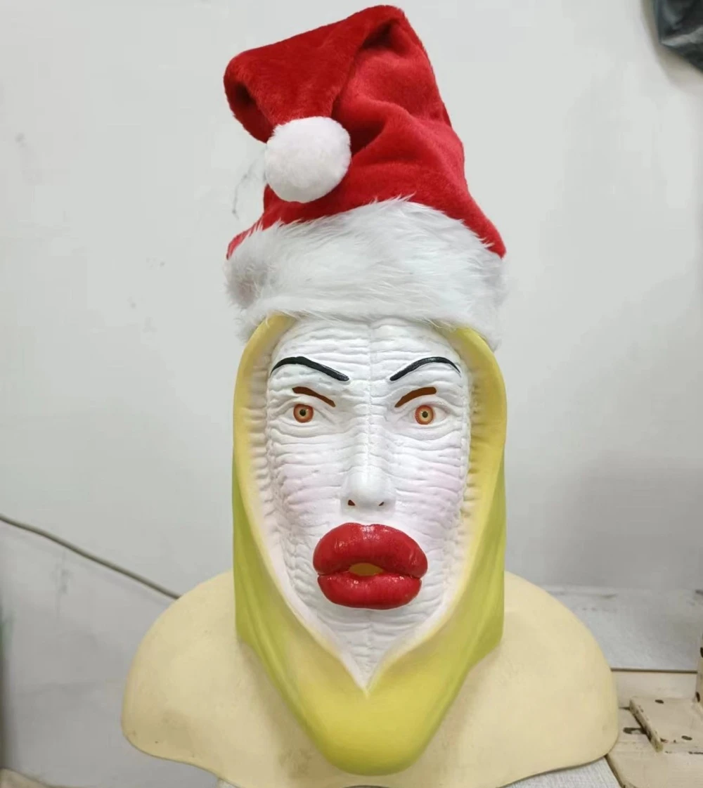 

New Arrival Christmas Banana Funny Banana Mask Novelty Latex Sausage Mouth Mask Halloween Role-Playing Red-Mouthed Man Mask