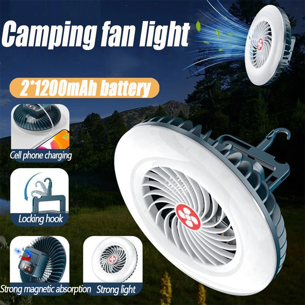 

USB Rechargeable Camping Fan with 54 LED Light Desktop Portable Circulator Wireless Ceiling Electric Fan with Power Bank Tripod