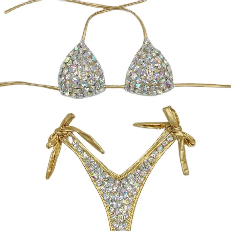 2023 New Diamond Bikini Set Sexy Thong Swimsuit Hot Seam Drill Swim Suit Women's Split Swimwear Two Piece Beachwear Bathsuit