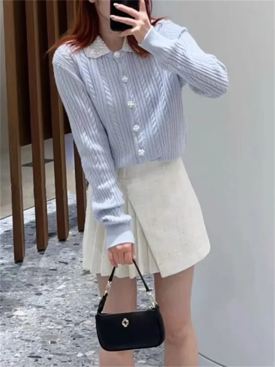 Женское вязаное кардиганское пальто с отложным воротником 2022 ранняя весна