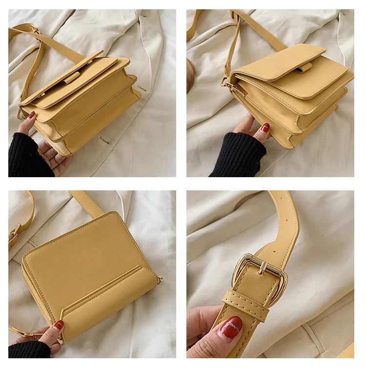 Solid Color Square Crossbody Bag For Women 2023 New High Quality PU Female Preppy Style Black Purple Shoulder Bag Purse