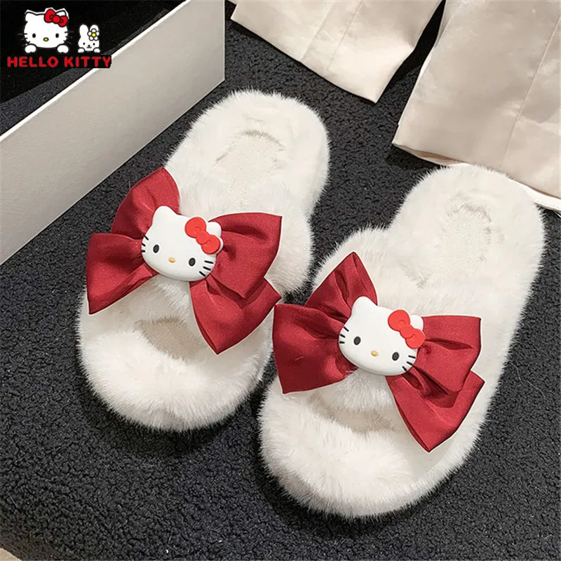

Sanrio Hello Kitty Cotton Slippers for Women Winter Cartoon Indoor Outdoor Shoes Cute Plushie Slipper Christmas Gifts for Girls