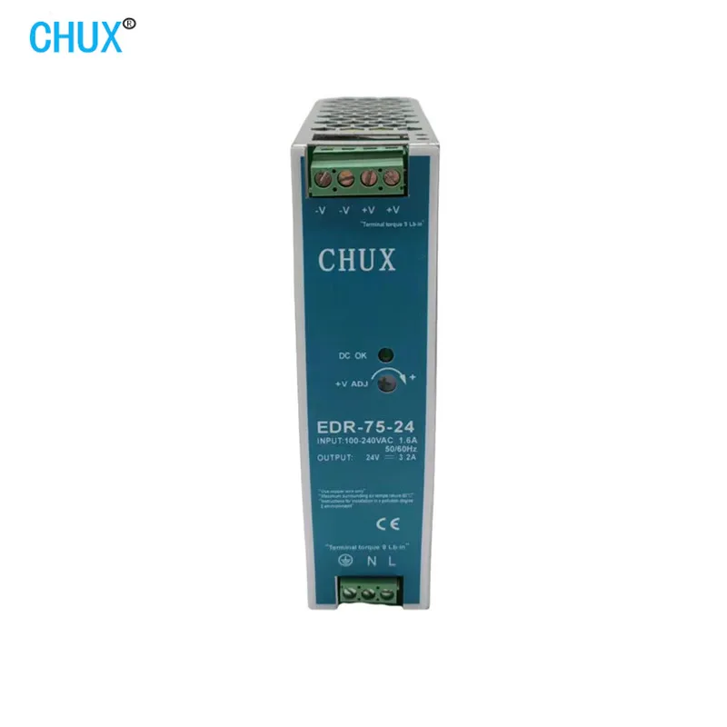 Источник питания CHUX EDR 75 Вт, 24 В, с промышленным переключением, стандартная DIN-рейка для ЧПУ Cctv, светодиодные индикаторы, источники питания