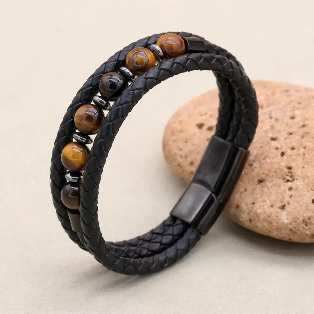 Мужской браслет и модные ювелирные изделия многослойный из натурального