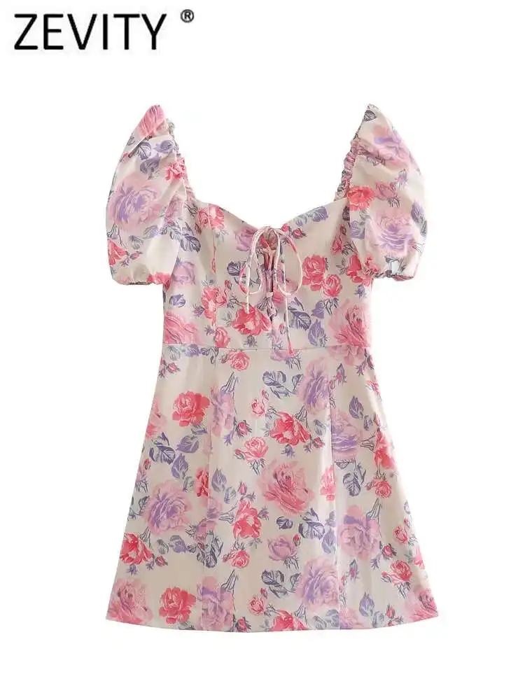 

Женское мини-платье с цветочным принтом, на молнии сзади