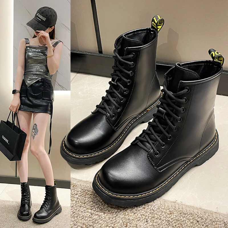 

Women's Rubber Boots Female Shoes Round Toe Boots-Women Luxury Designer Flat Heel Rain Ladies Black Autumn Lolita Med Rock 2023