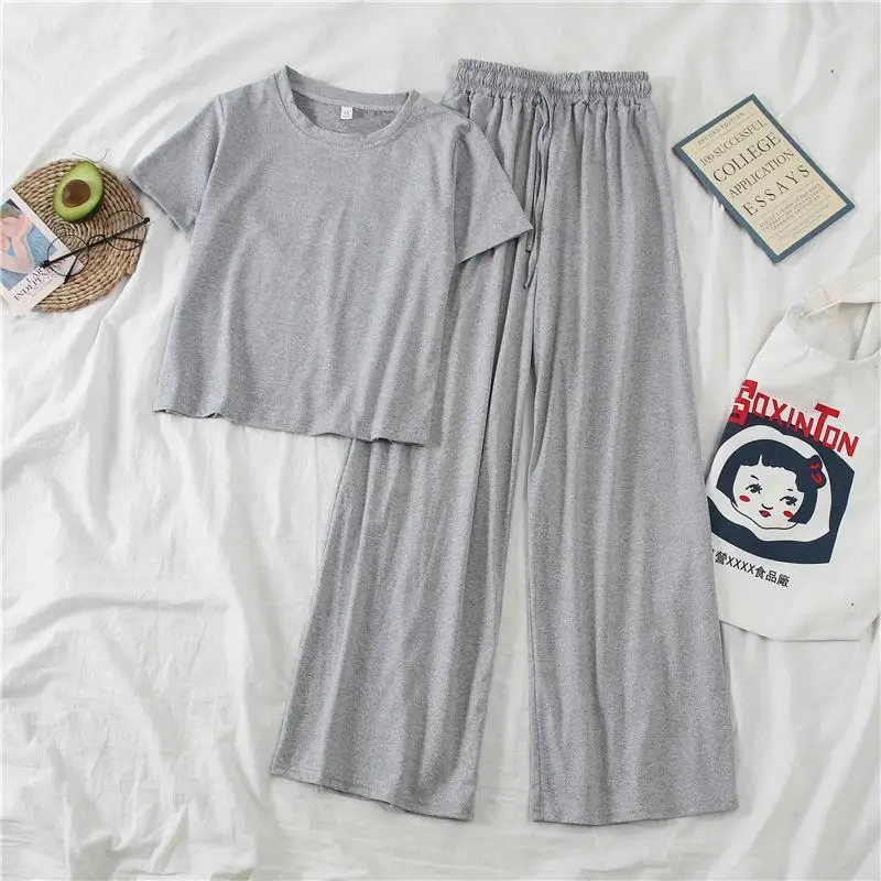 Pajamas for Women Cotton Sleepwear Set Woman 2 Pieces Loose Nightsuit Plain Loungewear Women's Nightie Casual Suit Home Clothes