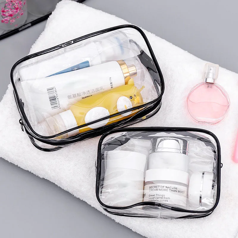 

Transparent Black Zipper Makeup Bag Organizer Box Men Women Travel Clear Cosmetic Bag Waterproof Toiletry Wash Make Up Bags Case