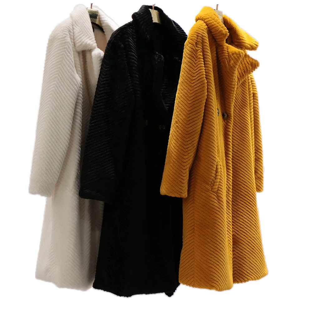 2022 Faux Fur Coat Women Winter Plush Long Jacket Female Thick Warm Faux Mink Fur Overcoat Turn Down Collar Outerwear With Belt