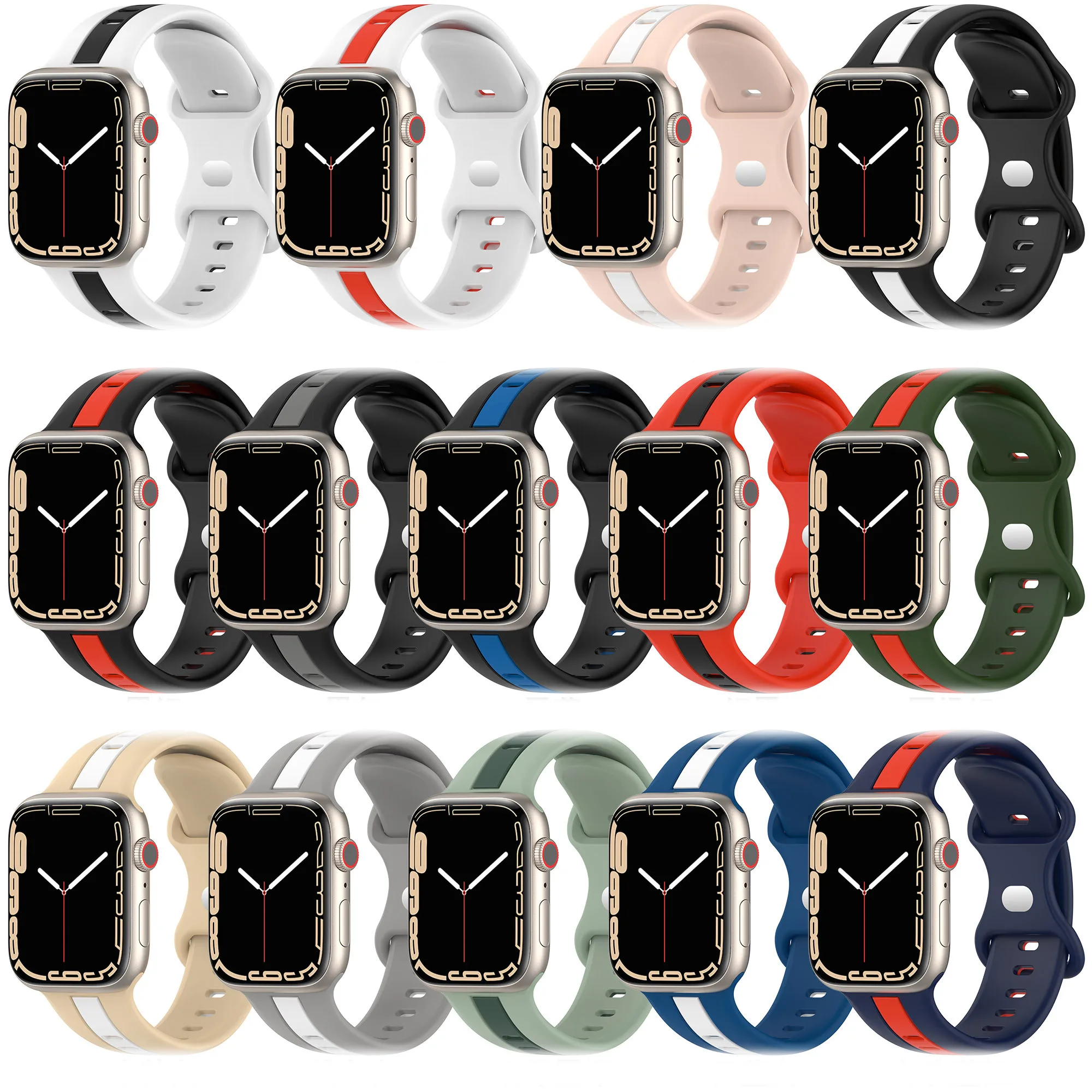 

Силиконовый Браслет Apple Watch, сменные часы, двухцветный регулируемый браслет для часов Apple Watch 1 /2 /3/ 4 /5/ 6/ 7/ 8
