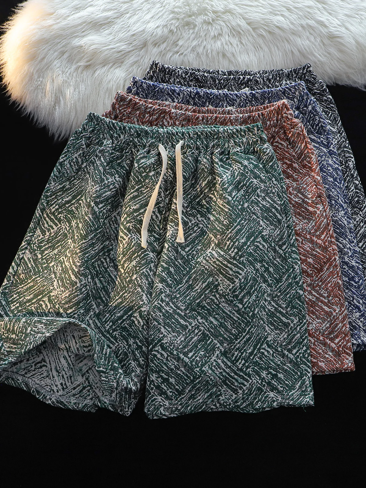 Summer Thin Jacquard Shorts Men's Straight Casual Fashion Brand Sports High Street Ruffle Handsome Design Sense America...