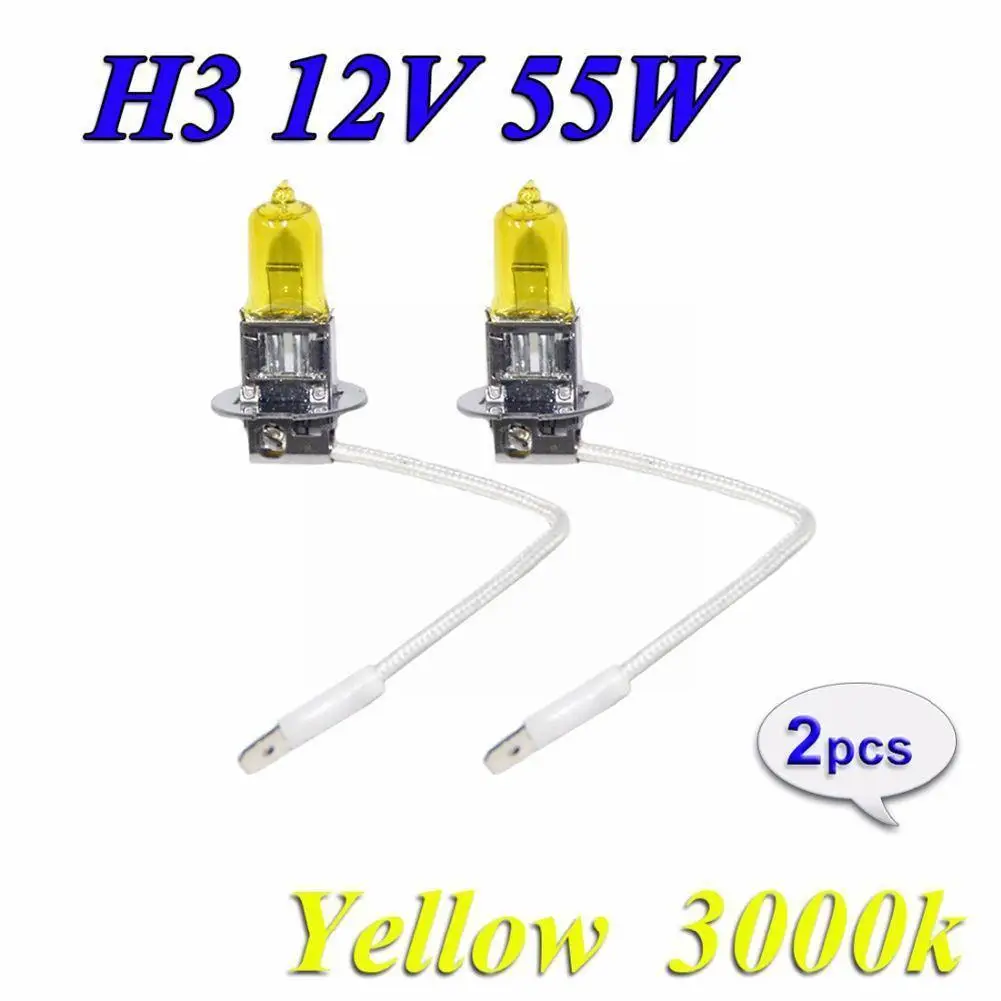 

2pcs H3 12v 55w 3000k Halogen Bulb Super Bright Yellow Lights Fog Headlight Styling Car Source High Car Power Car Light Lam B8f1