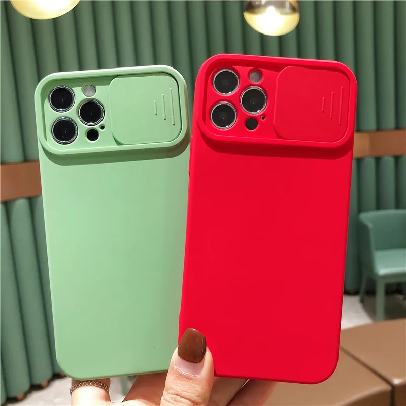 

Slide Camera Lens Protection Shockproof Case For iPhone 13 12 Mini 11 Pro XS Max XR 7 8 Plus SE2020 Candy Solid Color Soft Cover