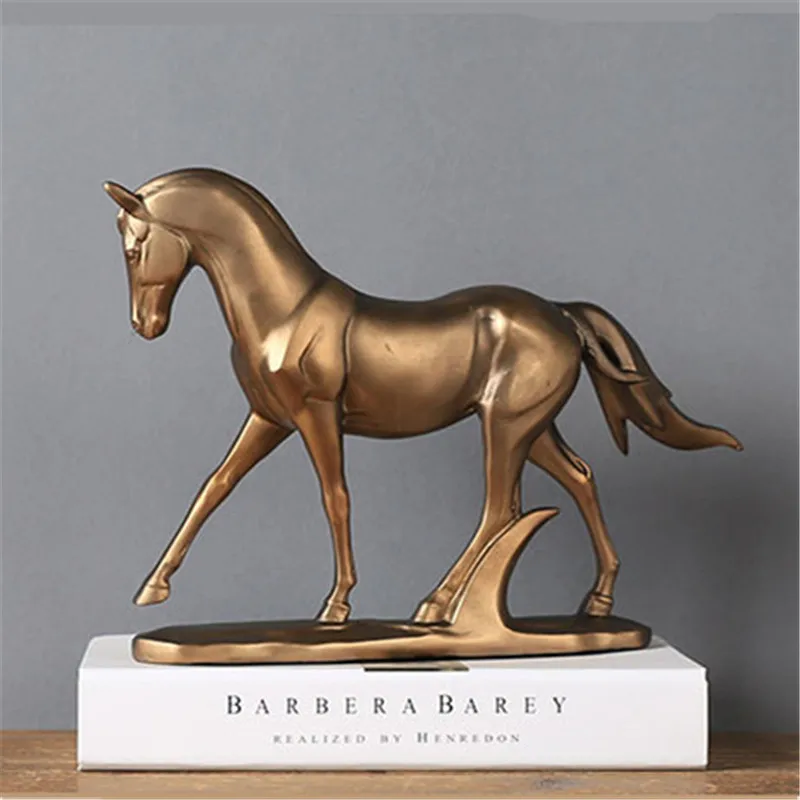 

CREATIVE SIMULATION ANIMAL HORSE GOLDEN SCULPTURE MODERN HOME DECOR DESKTOP FURNISHING RESIN ANIMAL DECORATION A1515