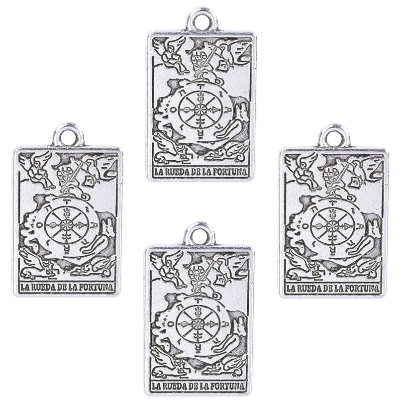 5pcs/Lot Antique Silver Color Tarot Sun Lovers Wheel of Fortune Stars World Moon Charms Alloy Pendant Pendant For Jewelry Making