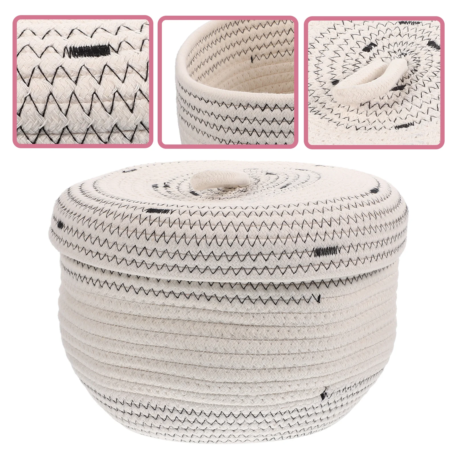 

Woven Laundry Hamper Cotton Rope Storage Basket Small Decorative Round Toy Lid Lidded White Shelf Baskets