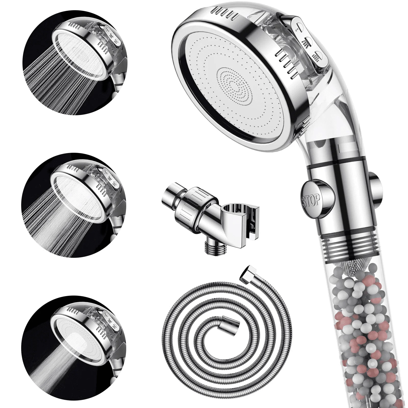 

Shower Head with Hose, High Pressure Water Saving 3 Modes Spray Handheld Showerhead with Filter Beads, for Dry Skin & Hair