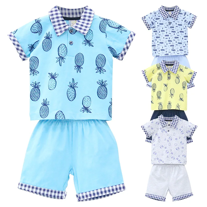 

Summer Kid Baby Boy Short Sleeve T-Shirt+Shorts Two Pieces/Set Kids Pure Cotton Outfits Printed ButtonChildren's Clothing