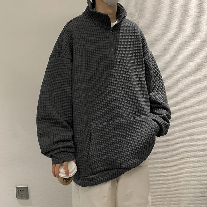 

Semi-zip sweater men's spring and autumn loose stand collar jacket