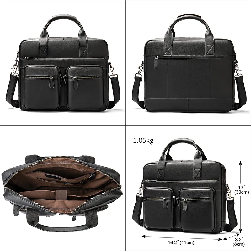 Business Men Briefcases Bags Men's Messenger Bag Genuine Leather Office Bags For Male Briefcase Laptop Bag 14inch Handbags 2022
