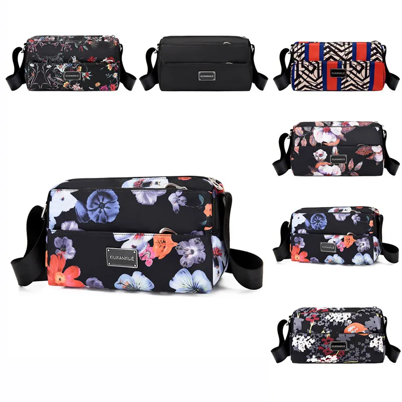 

Сумка на плечо с диагональным принтом, модная вместительная сумочка из ткани «Оксфорд» с многослойными цветами, деловая сумка на молнии, ко...