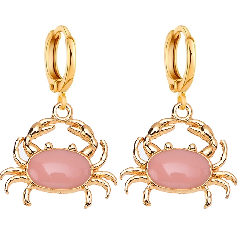 Cute Enamel Resin Alloy Crab Earring Pendant Summer Beach Collection Sweet Charm Drop Earrings Unique Jewelry for Girls Party |
