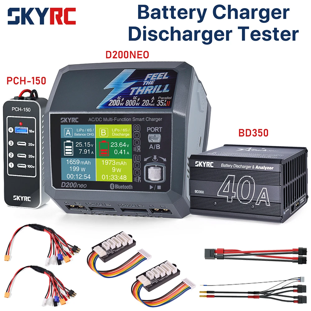 

SkyRC D200neo Smart Charger BD350 Battery Discharger Tester Analyzer AC/DC Power Supply for RC 1-6S LiPo Battery Charger NiMH