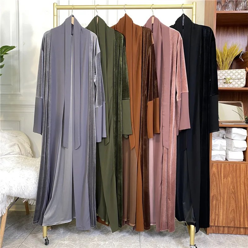 Kimono Sleeve Casual Robe Thick Velvet Cardigan Dress Islamic Clothing Muslim Abaya Kaftan Dubai Party Gown African Clothes